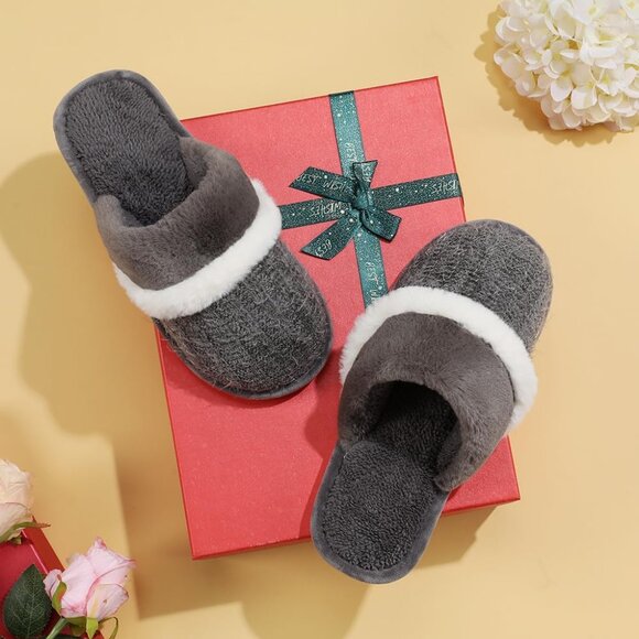 Women's  Grey  Cozy Comfy Memory Foam Slippers Slip-On Indoor House Shoes - Picture 6 of 6